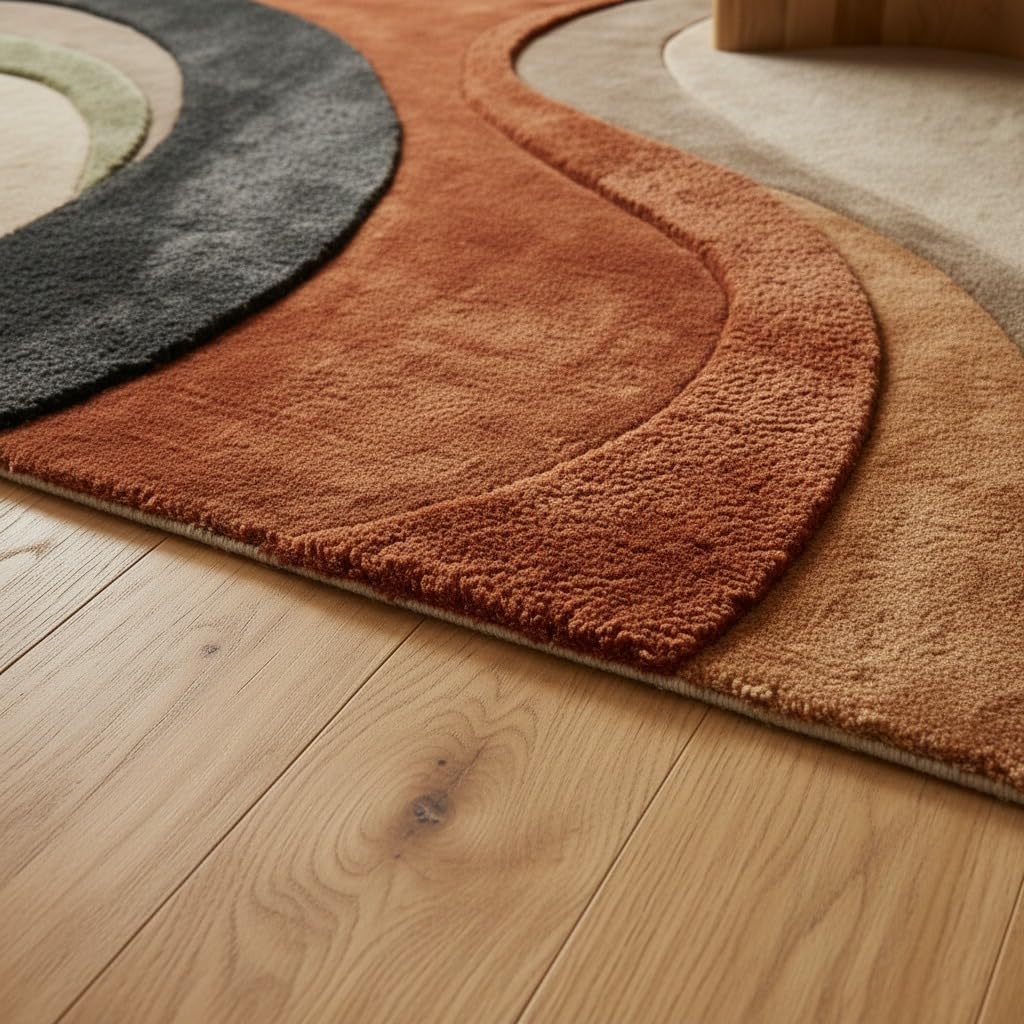 Hand Tufted Wool Oversized Area Rug Multicolor Swirl Pattern Luxury Decorative Carpet for Large Living Spaces & Designer Interiors – 9x12 Feet Rectangular