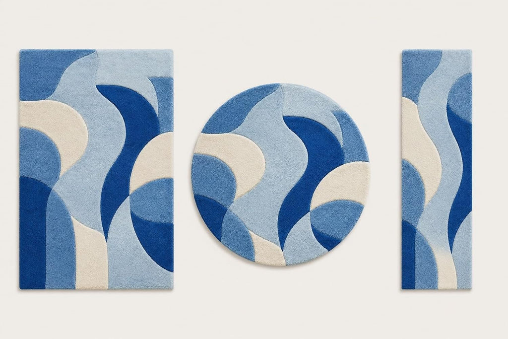 5X7 Feet - Abstract Geometric Wool Area Rug Hand-Tufted Modern Curved Lines Plush Contemporary Carpet for Home Floor Covering