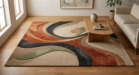 Hand Tufted Wool Accent Rug Multicolor Swirl Pattern Soft Decorative Carpet for Reading Nooks, Bedside & Cozy Corners – 2x2 Feet Rectangular