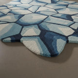2x2 Feet Modern Abstract Ice Stone Shaped Hand-Tufted Wool Area Rug, Blue & Ivory Irregular Contemporary Artistic Carpet Living Room Lounge Home Decor