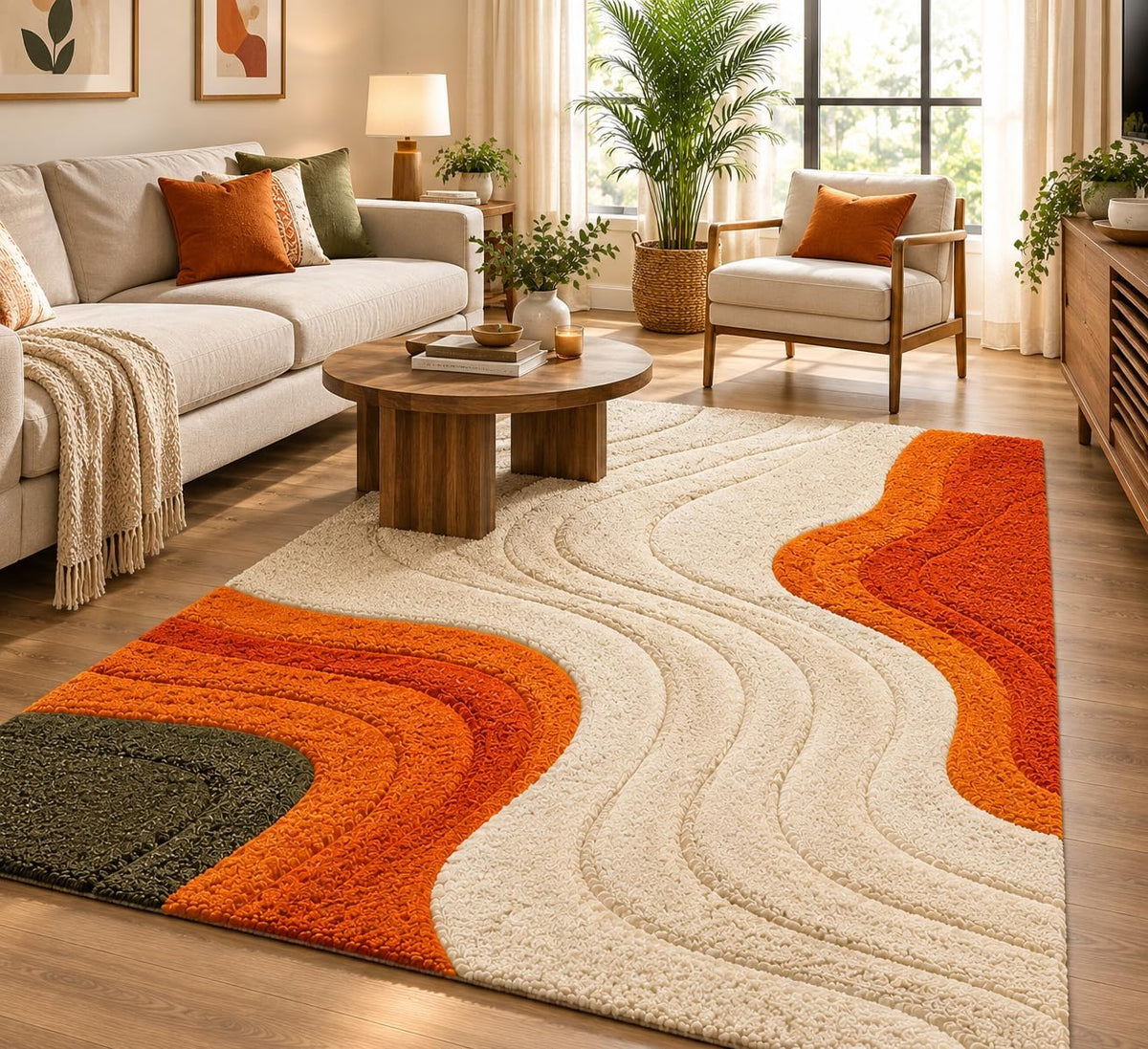 2'x2' Hand-Tufted Wool Rug | Abstract Geometric Plush Carpet for Living