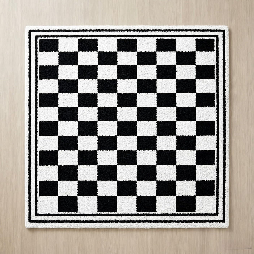 2x2 Feet Hand Tufted Wool Checkered Area Rug, Modern Geometric Pattern Checkerboard Carpet for Living Room, Office & Home Décor