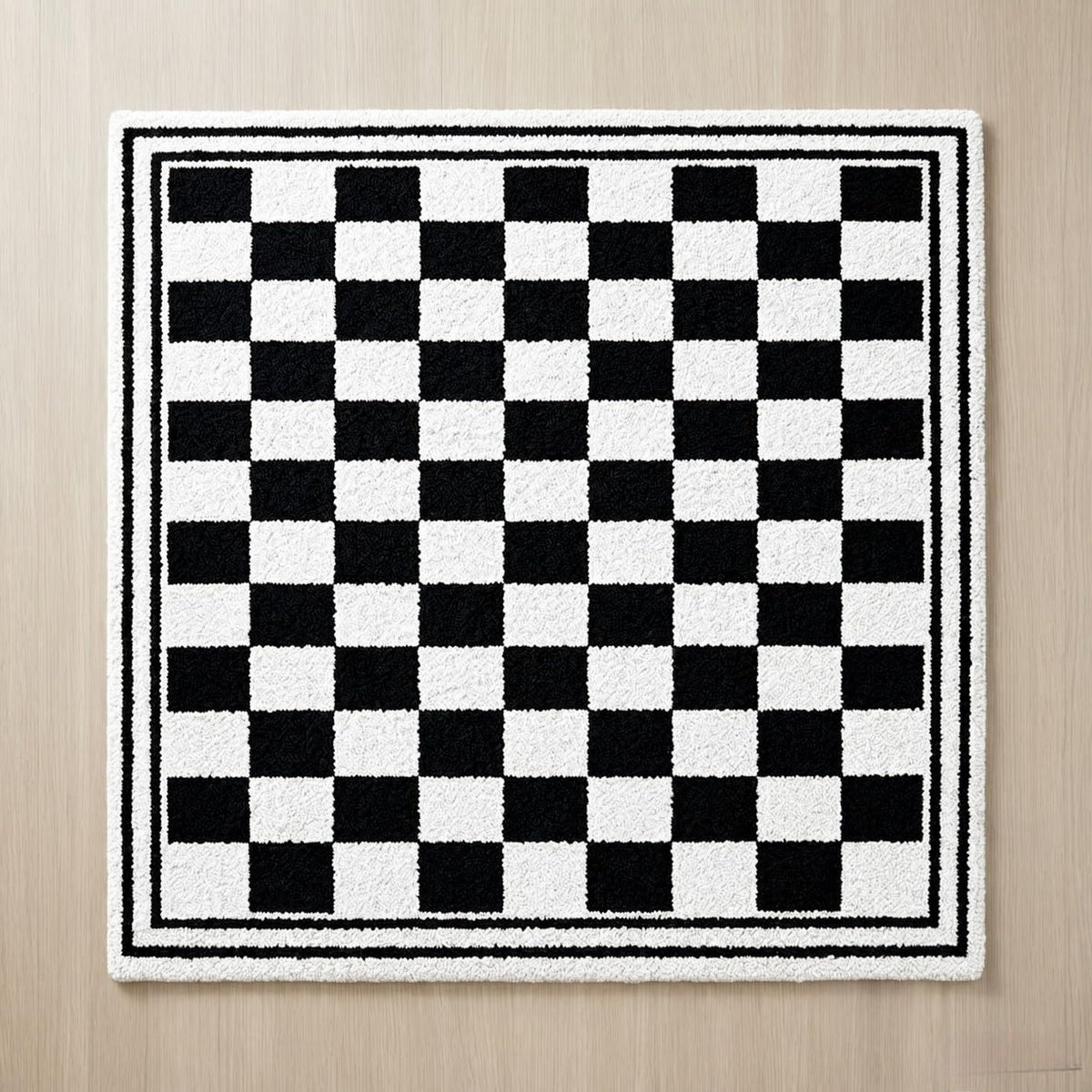 2x2 Feet Hand Tufted Wool Checkered Area Rug, Modern Geometric Pattern Checkerboard Carpet for Living Room, Office & Home Décor