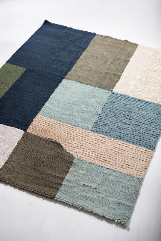 Handwoven Modern Patchwork Area Rug, Contemporary Color Block Rug, Scandinavian Minimalist Geometric Carpet, Earthy Tone Rug for Living Room
