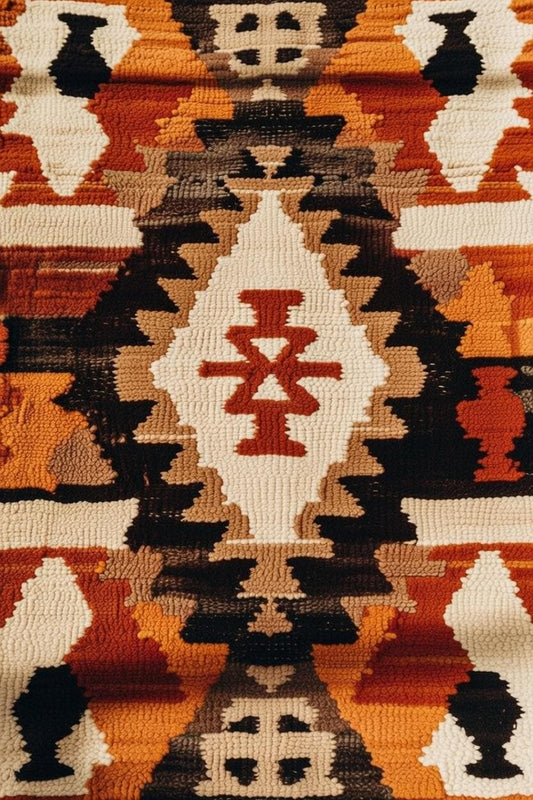 Hand Tufted Southwestern Tribal Rug, Geometric Ethnic Area Rug, Rustic Vintage Carpet, Textured Pile Boho Decor in Warm Earth Tone Design