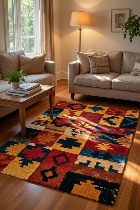 Handwoven Kilim Patchwork Rug, Southwestern Tribal Style Carpet for Home  Decor, Persian Luxury Rug