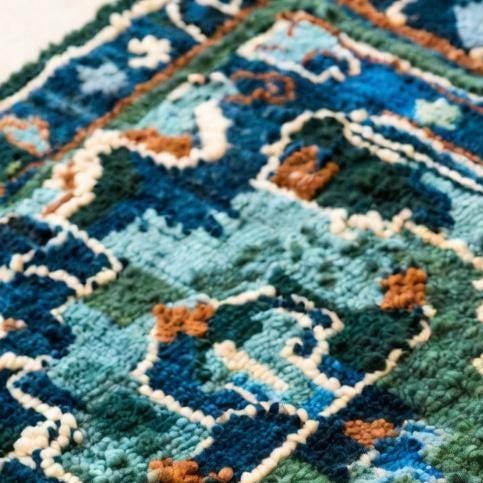 Handwoven Wool Area Rug, Teal Blue Geometric Tribal Design Carpet for Livingroom, Persian Rug