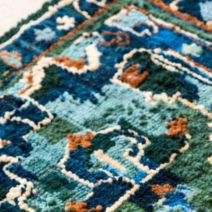 Handwoven Wool Area Rug, Teal Blue Geometric Tribal Design Carpet for Livingroom, Persian Rug