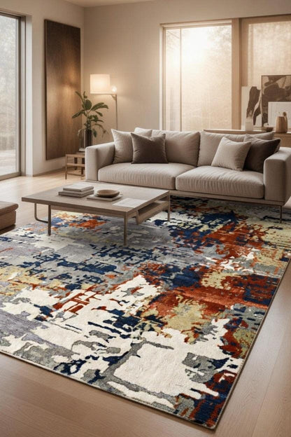 Hand Tufted Wool Area Rug, Abstract Paint Stroke Design, Plush Modern Carpet for Living Room, Soft Textured Contemporary Floor Rug