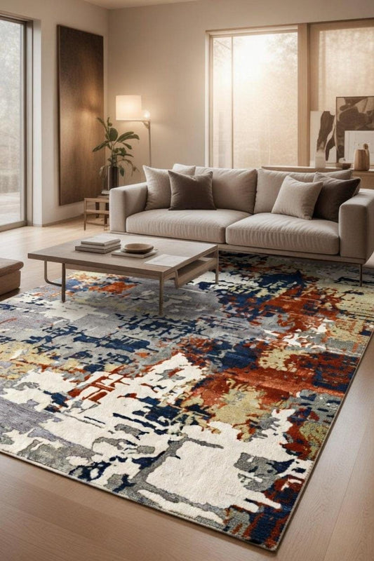 Hand Tufted Wool Area Rug, Abstract Paint Stroke Design, Plush Modern Carpet for Living Room, Soft Textured Contemporary Floor Rug