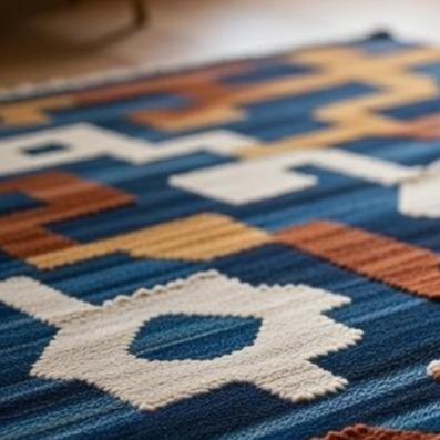 Handwoven Wool Cotton Area Rug, Tribal Geometric Design Carpet for Livingroom, Textured Artisan Rug
