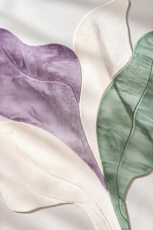 Handwoven Cotton Wool Rug, Abstract Pastel Leaf Design Rug, Mid Century Modern Carpet