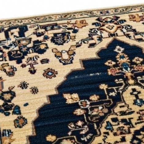 Hand Knotted Wool Area Rug - Vintage Navy Floral Medallion