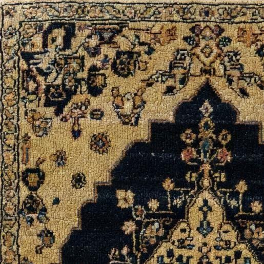Hand Knotted Wool Area Rug - Vintage Navy Floral Medallion