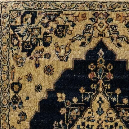 Hand Knotted Wool Area Rug - Vintage Navy Floral Medallion