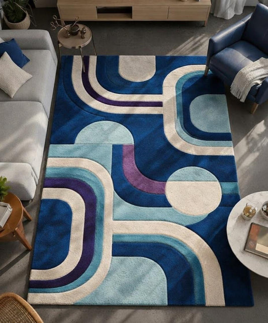 Blue Geometric Outdoor Rug – Mid-Century Modern Patio Area Rug