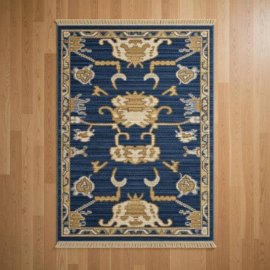 Hand Knotted Blue Oushak Wool Rug, Turkish Persian Style Area Rug, Vintage Floral Carpet, Boho Oriental Rug, Living Room Bedroom Home Decor