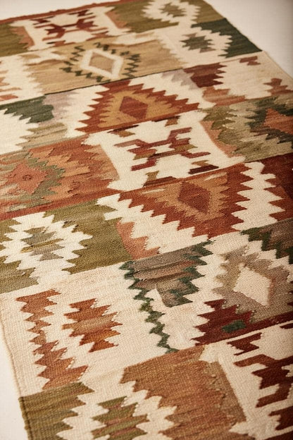 Handwoven Kilim Rug, Southwestern Geometric Cotton Wool Area Rug, Mid Century Carpet for Livingroom