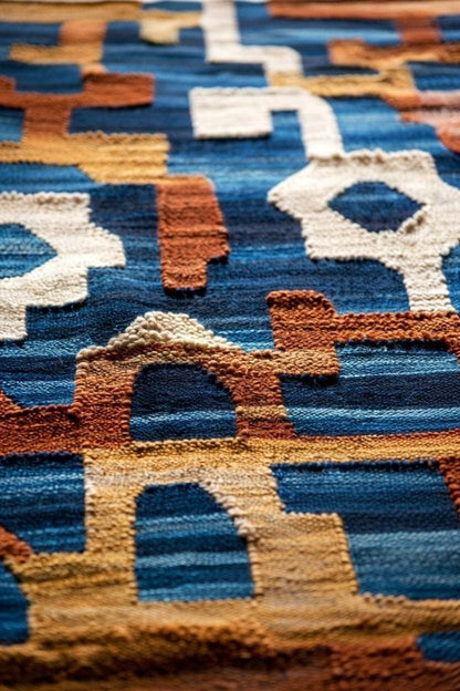 Handwoven Wool Cotton Area Rug, Tribal Geometric Design Carpet for Livingroom, Textured Artisan Rug