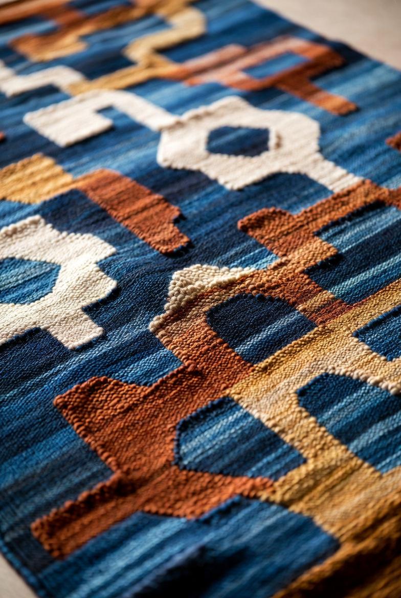 Handwoven Wool Cotton Area Rug, Tribal Geometric Design Carpet for Livingroom, Textured Artisan Rug