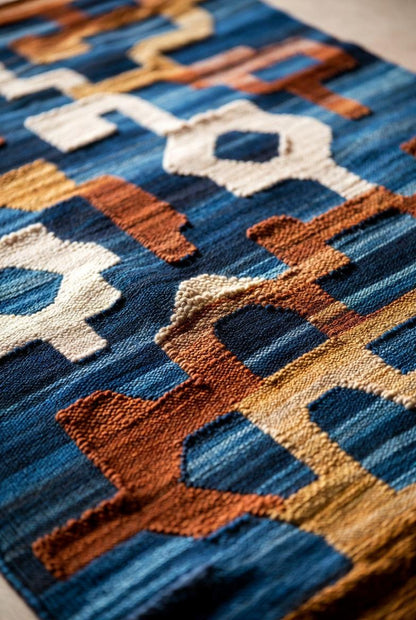 Handwoven Wool Cotton Area Rug, Tribal Geometric Design Carpet for Livingroom, Textured Artisan Rug