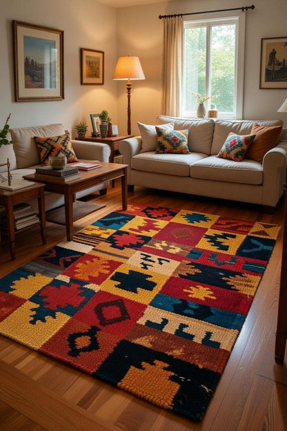 Handwoven Kilim Patchwork Rug, Southwestern Tribal Style Carpet for Home  Decor, Persian Luxury Rug