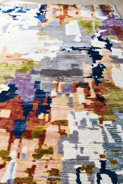 Hand Tufted Wool Area Rug, Abstract Paint Stroke Design, Plush Modern Carpet for Living Room, Soft Textured Contemporary Floor Rug