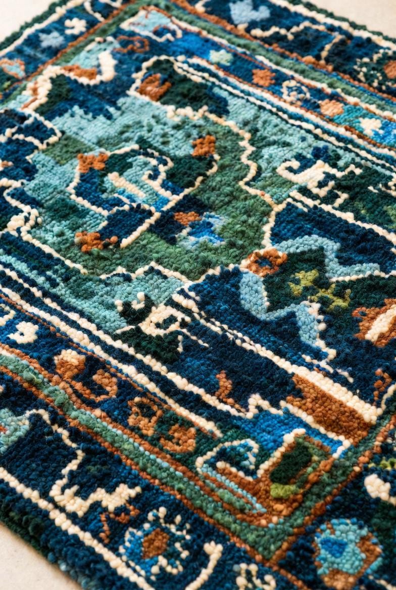 Handwoven Wool Area Rug, Teal Blue Geometric Tribal Design Carpet for Livingroom, Persian Rug