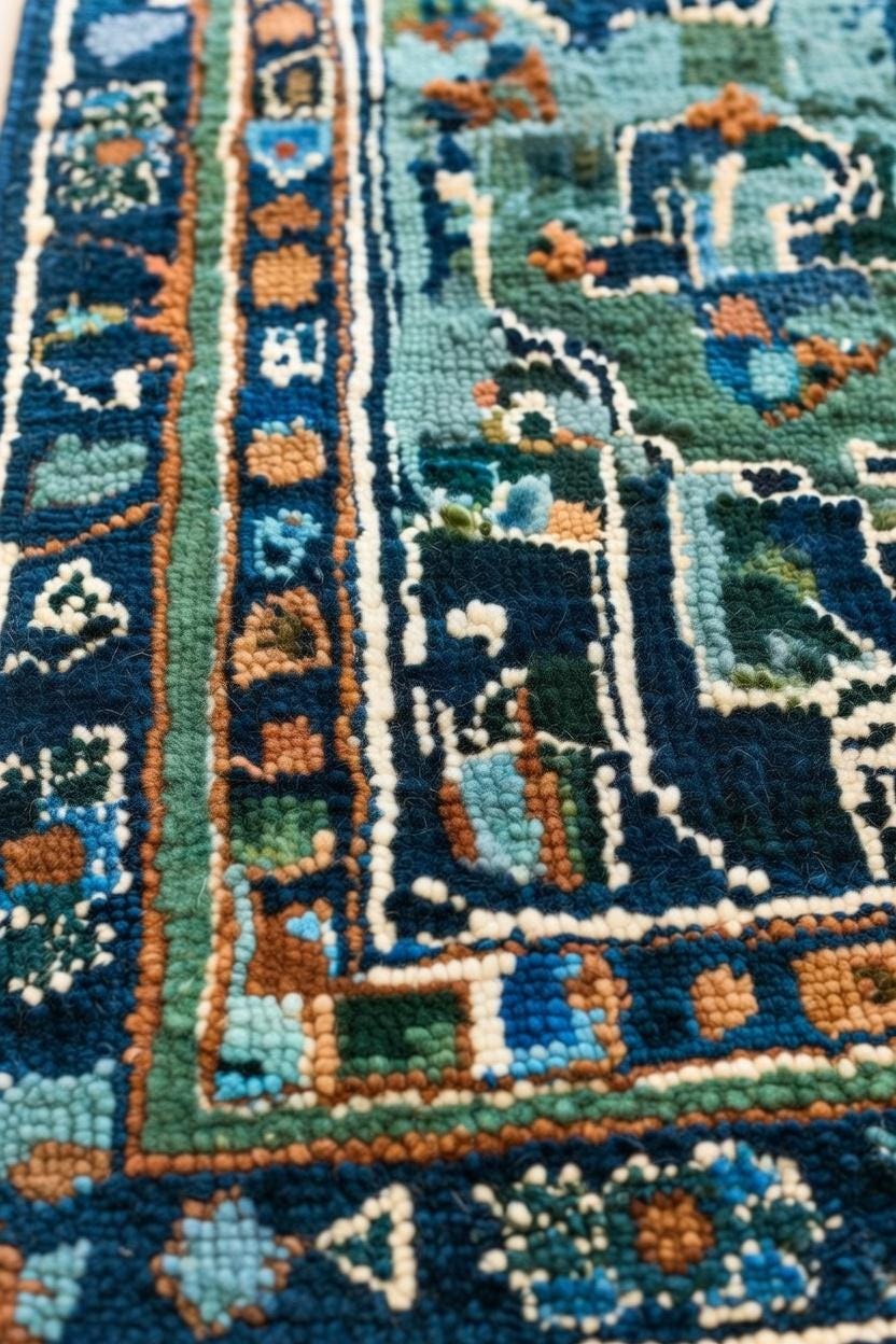 Handwoven Wool Area Rug, Teal Blue Geometric Tribal Design Carpet for Livingroom, Persian Rug