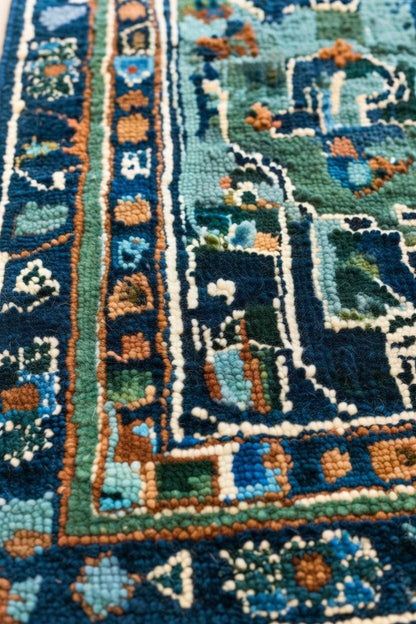 Handwoven Wool Area Rug, Teal Blue Geometric Tribal Design Carpet for Livingroom, Persian Rug
