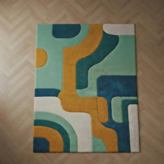 Hand Tufted Abstract Geometric Area Rug – Mid Century Modern Wool Carpet