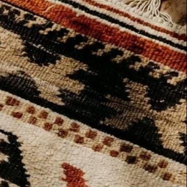 Handwoven Tribal Accent Rug – Rust, Black & Ivory, Boho Style