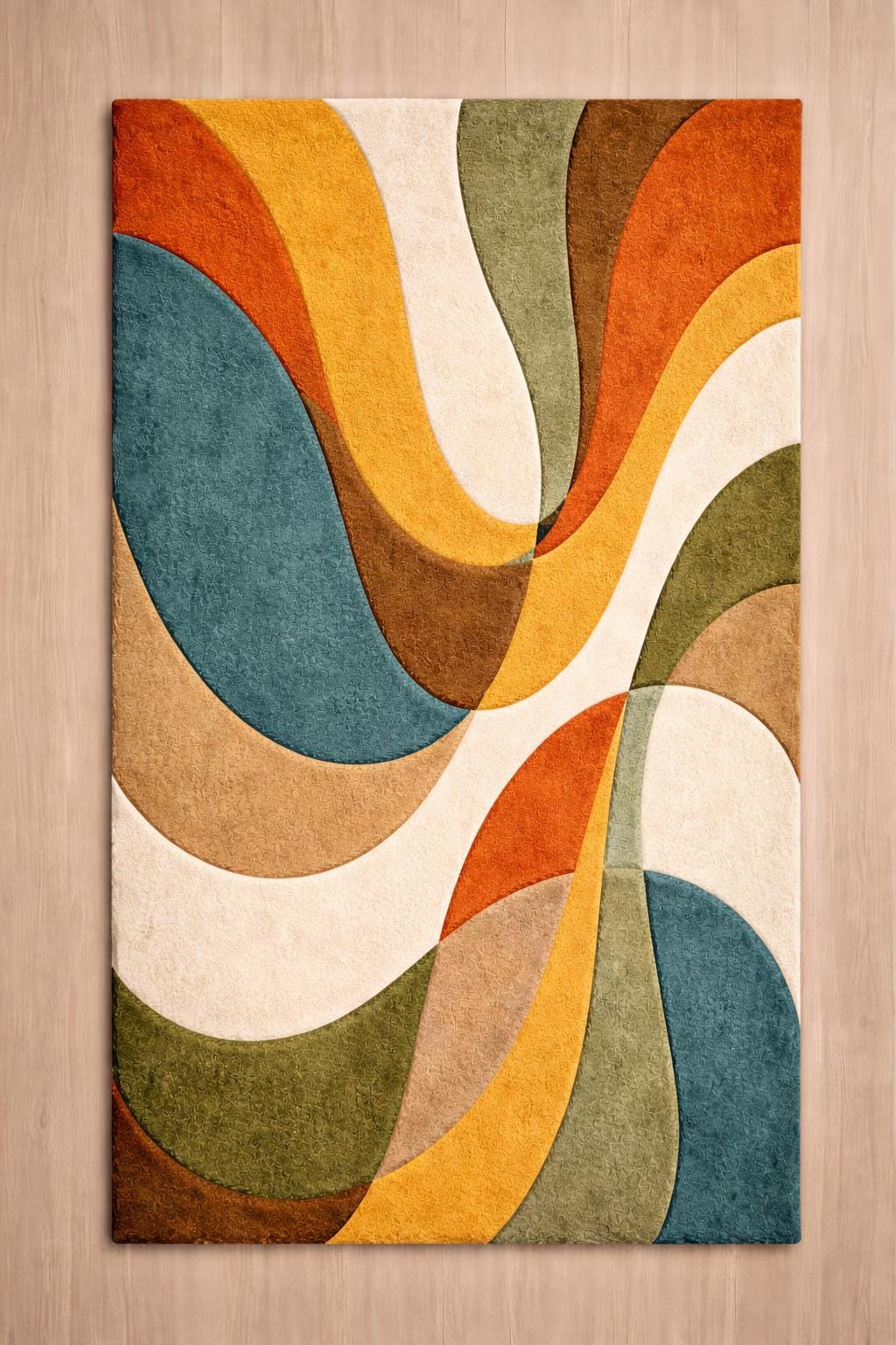 Mid Century Modern Abstract Wool Rug: Retro Geometric Wall Art Carpet