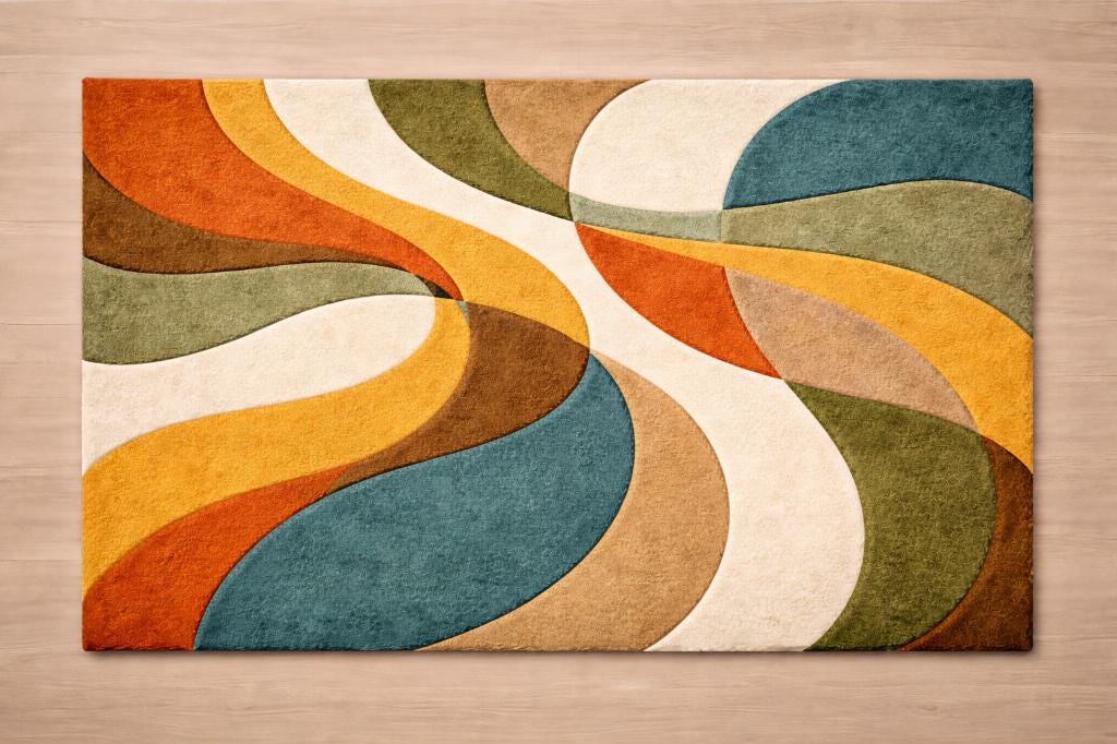 Mid Century Modern Abstract Wool Rug: Retro Geometric Wall Art Carpet