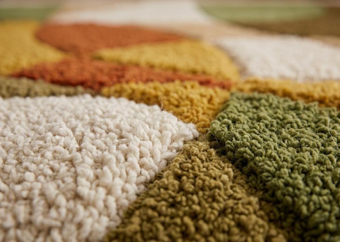 Abstract Geometric Wool Rug: Mid Century Modern Boho, Hand Tufted Living Room Floor Rug