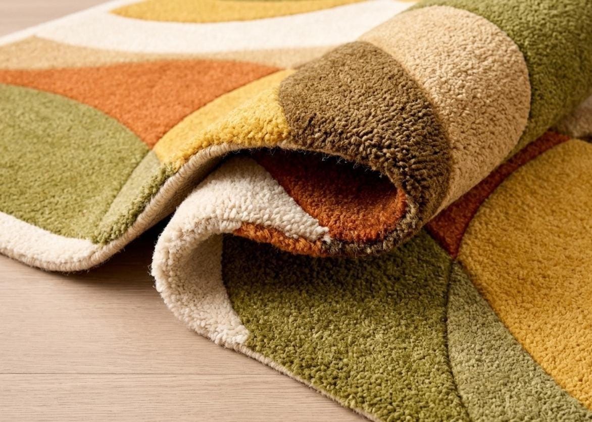 Abstract Geometric Wool Rug: Mid Century Modern Boho, Hand Tufted Living Room Floor Rug
