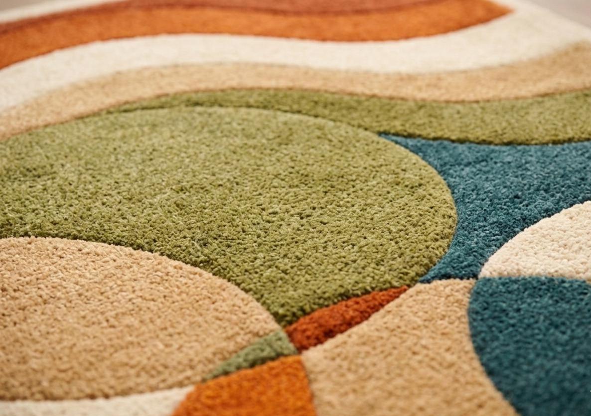 Retro Abstract Wool Blend Rug: Mid Century Modern Geometric Boho Carpet