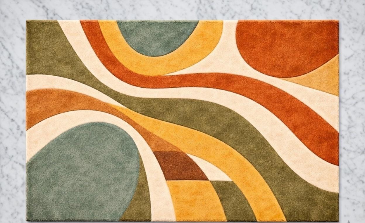 Retro Geometric Hand Tufted Wool Blend Area Rug – Mid Century Modern Boho Carpet