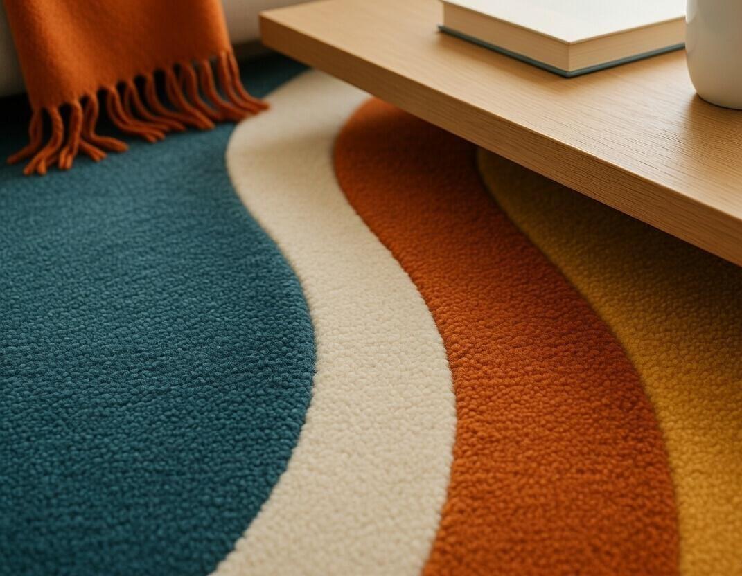 Retro Geometric Hand Tufted Wool Blend Area Rug – Mid Century Modern Boho Carpet