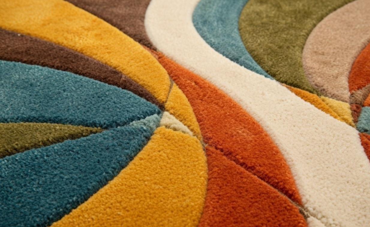 Hand-Tufted Wool Area Rug: Retro Geometric Abstract Living Room Carpet