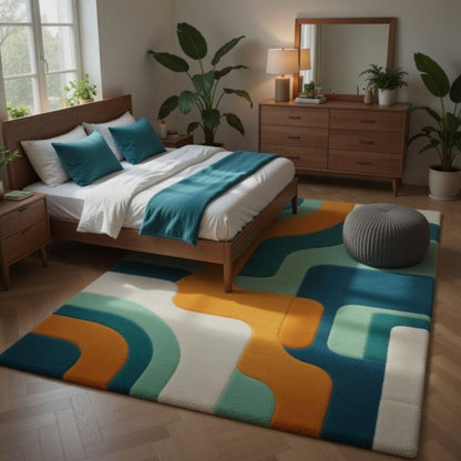 Hand Tufted Abstract Geometric Area Rug – Mid Century Modern Wool Carpet