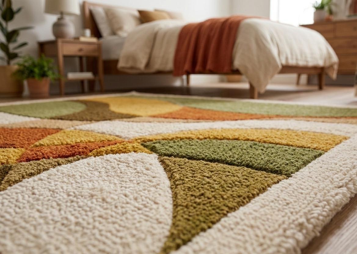 Abstract Geometric Wool Rug: Mid Century Modern Boho, Hand Tufted Living Room Floor Rug