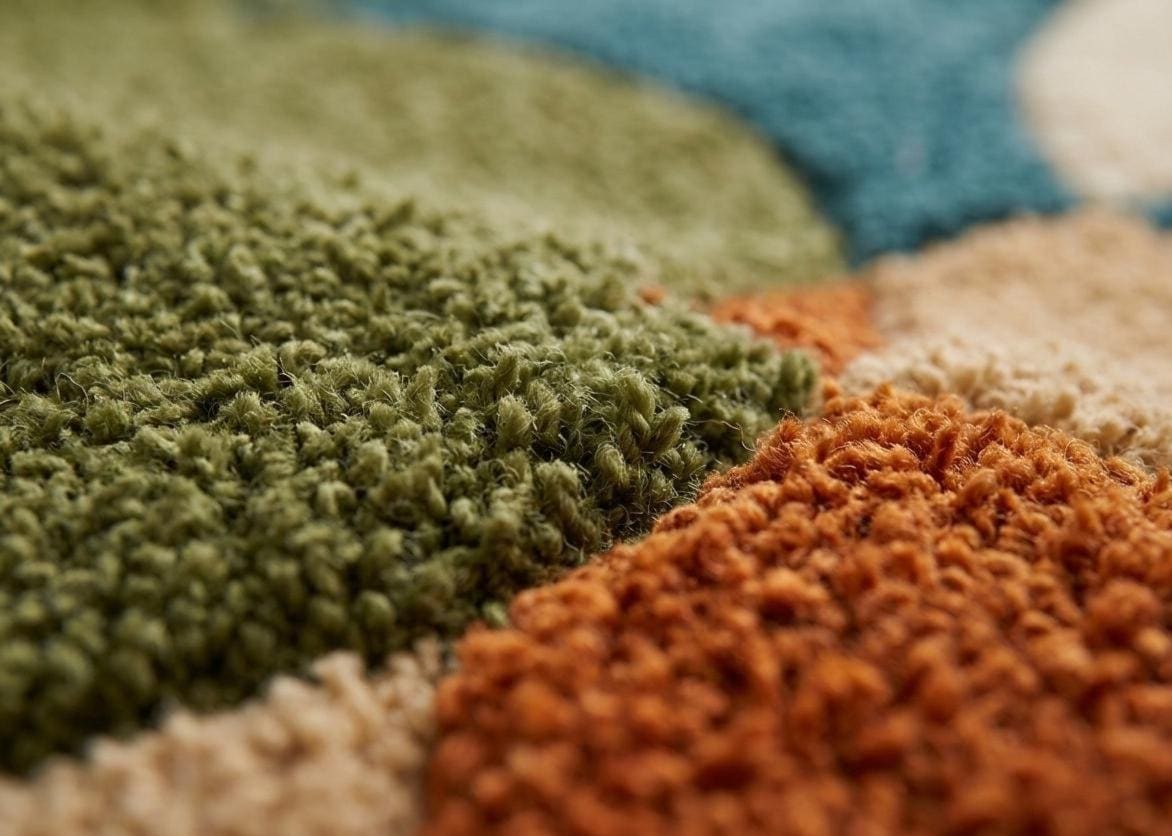 Retro Abstract Wool Blend Rug: Mid Century Modern Geometric Boho Carpet