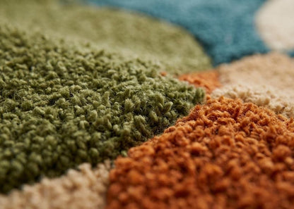 Retro Abstract Wool Blend Rug: Mid Century Modern Geometric Boho Carpet
