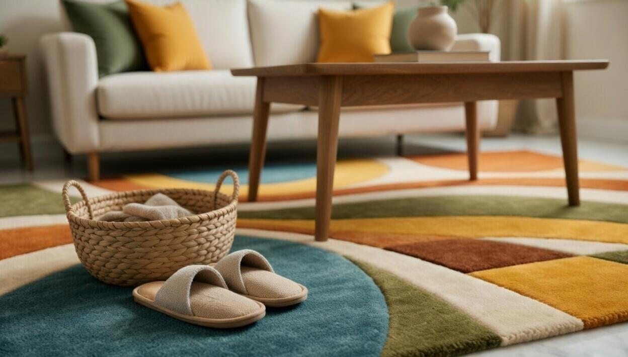 Retro Geometric Hand Tufted Wool Blend Area Rug – Mid Century Modern Boho Carpet