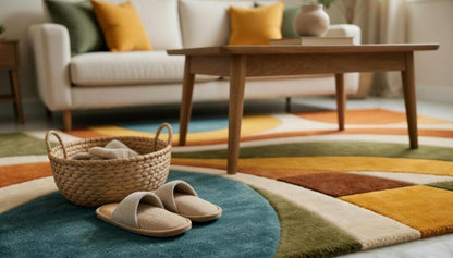 Retro Geometric Hand Tufted Wool Blend Area Rug – Mid Century Modern Boho Carpet