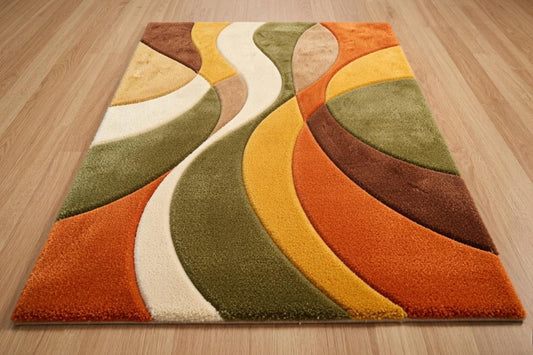 Abstract Wave Hand-Tufted Wool Area Rug – Retro Boho Carpet
