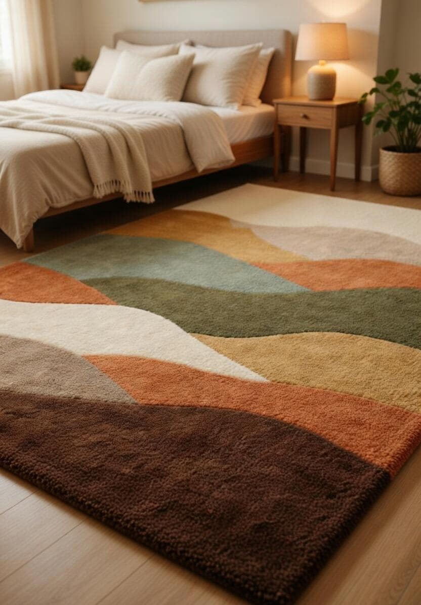 Hand Tufted Abstract Wave Area Rug, Earth Tone Modern Plush Carpet, Soft Thick Pile Living Room Rug, Geometric Scenic Design Décor